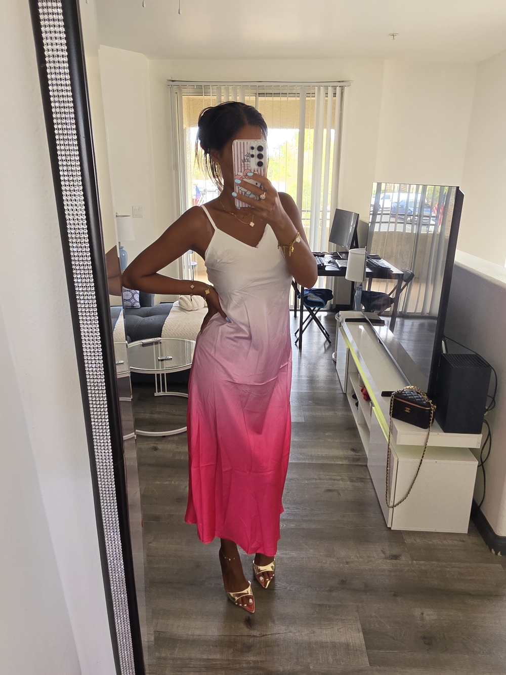 Pink Ombre Slip Dress Satin - Picture 7 of 16